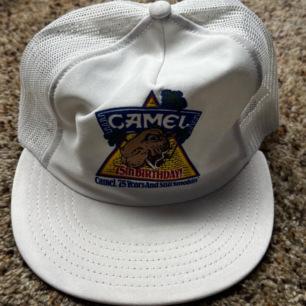 Vintage Camel‎ Cigarettes 75th Birthday Trucker Hat Joe Camel White Snapback USA